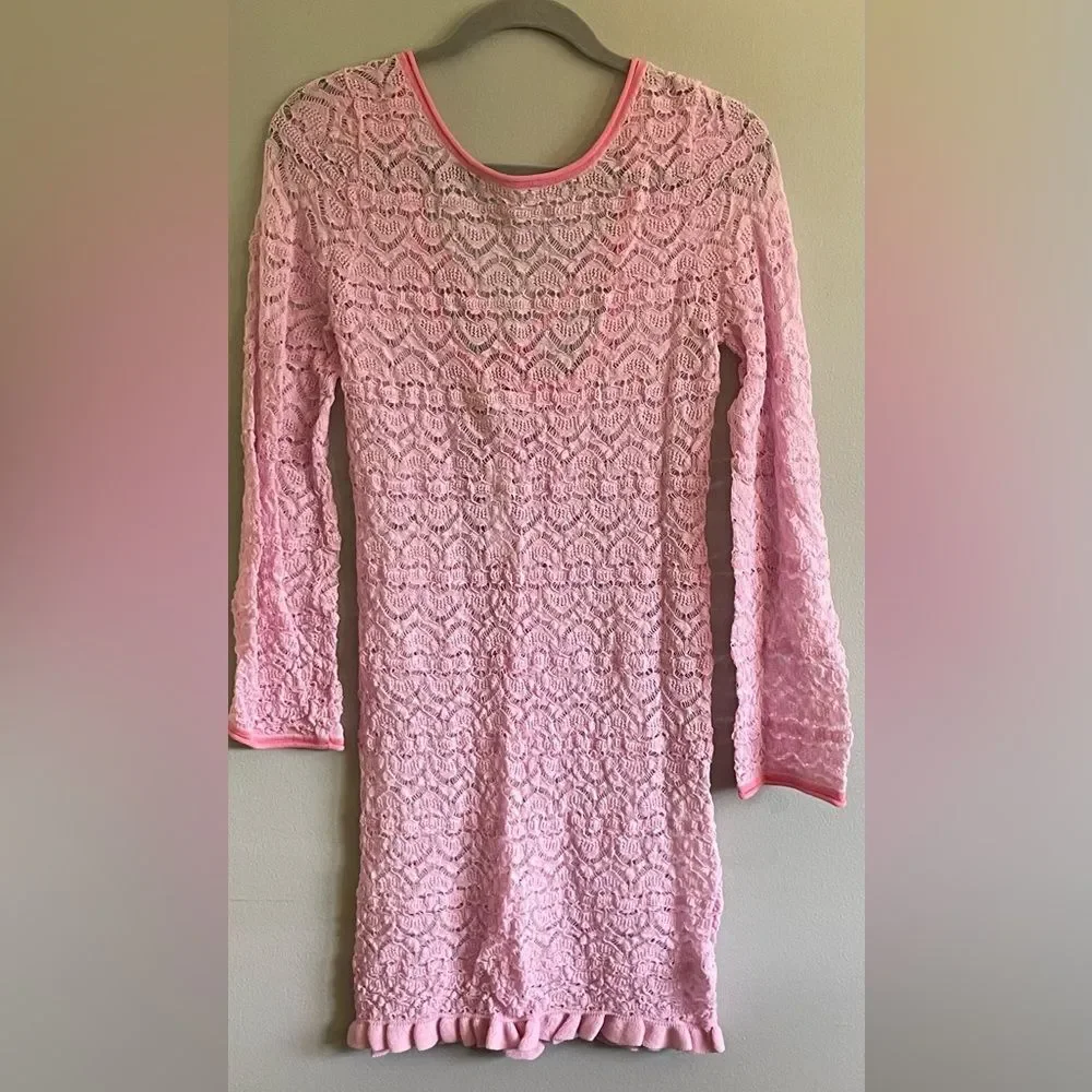 J Crew Limited Edition Barbie Pink Open Back Lace Mini Dress Size Medium